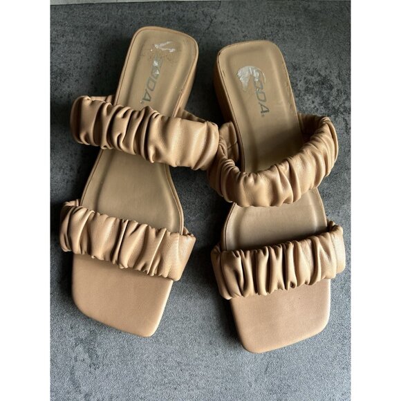 SODA Scrunch Square Toe Womens Nude Block Heel Sandals Size 7.5 - Picture 9 of 12